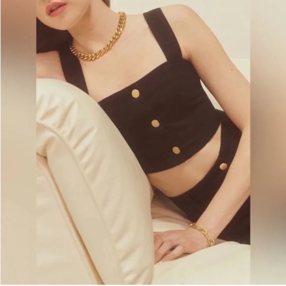 NWT Reformation • chrissy denim front crop top black sz 8 - Picture 3 of 9